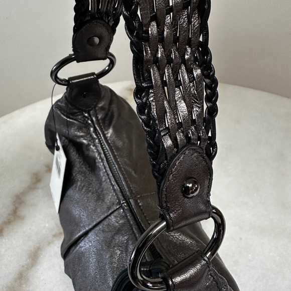 Y2K Via Spiga Madeline Pewter Leather Hobo with Braided Strap and Tassel NWT - Picture 2 of 8